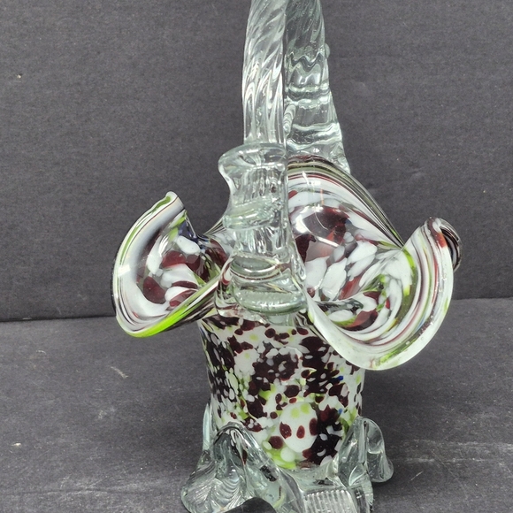 Multi Color Art Glass Basket With Applied Clear Glass Feet And Handle - Picture 4 of 6